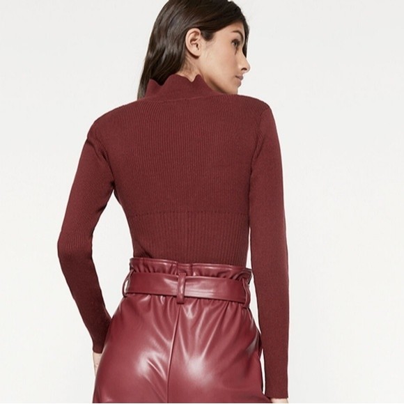 Bardot collar bodysuit burgundy sweater sz M nwt - Picture 2 of 7